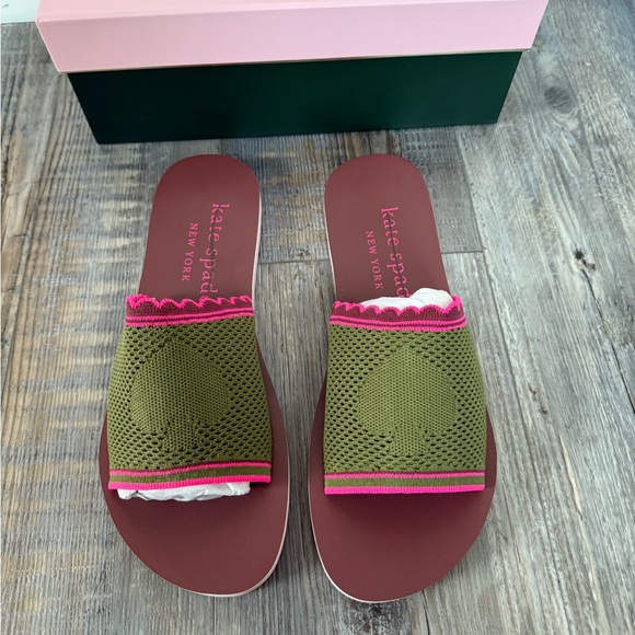 Kate Spade Festival Olive and Pink Slide Sandals Size 10 NIB - Picture 11 of 11